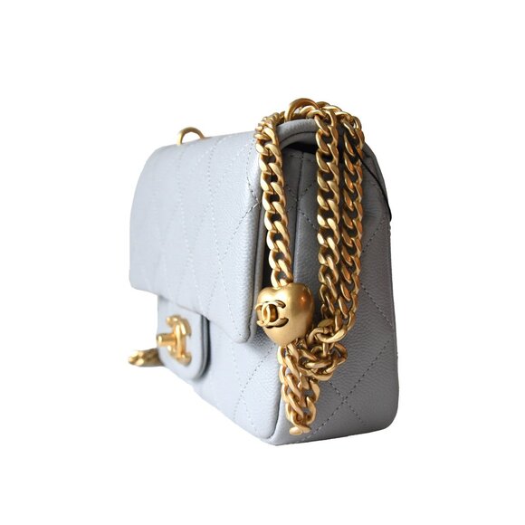 Chanel Caviar Quilted Mini Sweetheart Flap Bag Gold Hardware Light Grey - Picture 5 of 9